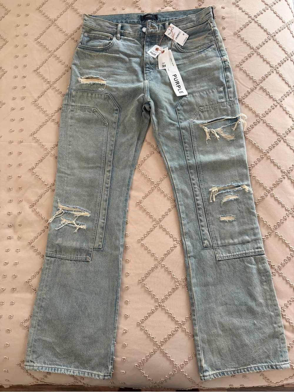 Purple Brand Men’s Light Blue Bootcut Jeans with Distressed Detailing